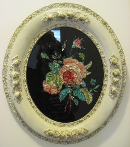 tinsel painting of roses with white gilded fram